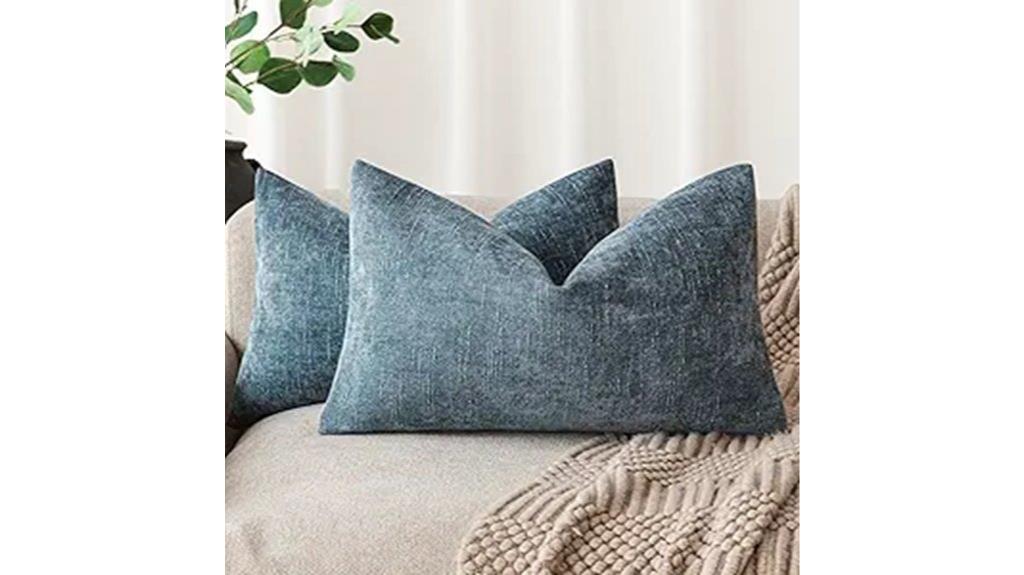 blue chenille pillow covers