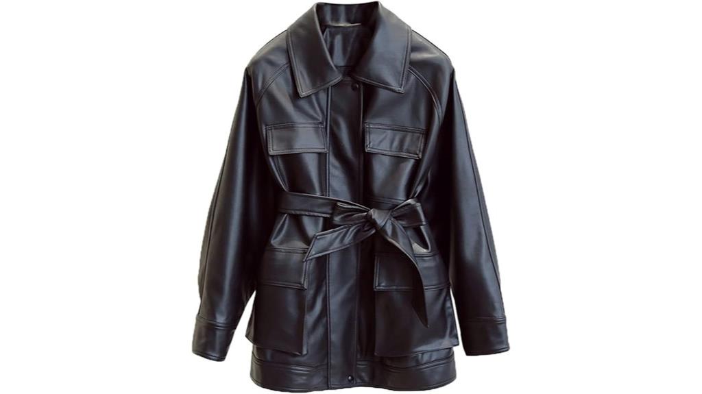 faux leather belted blazer
