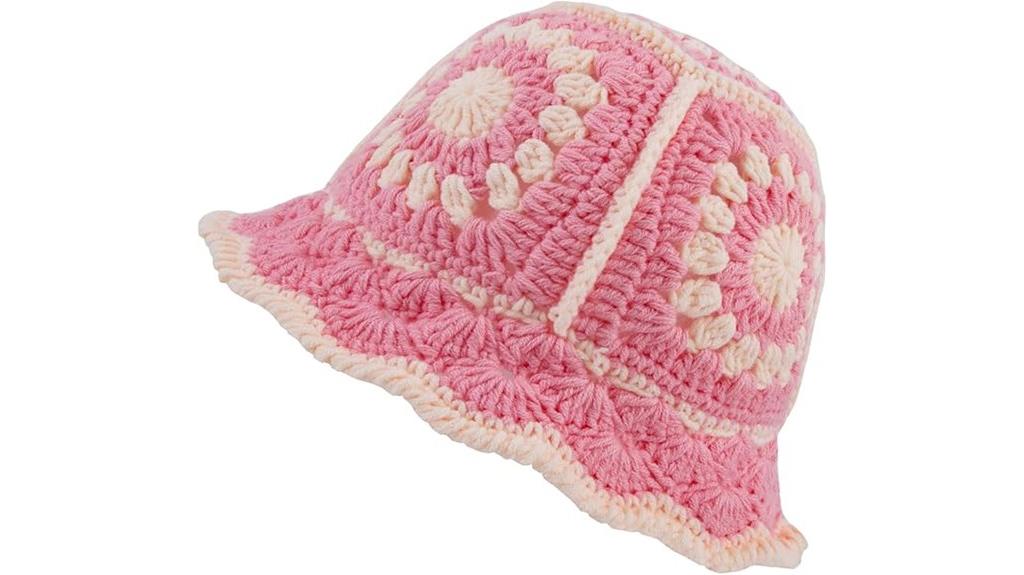 floral knit bucket hat