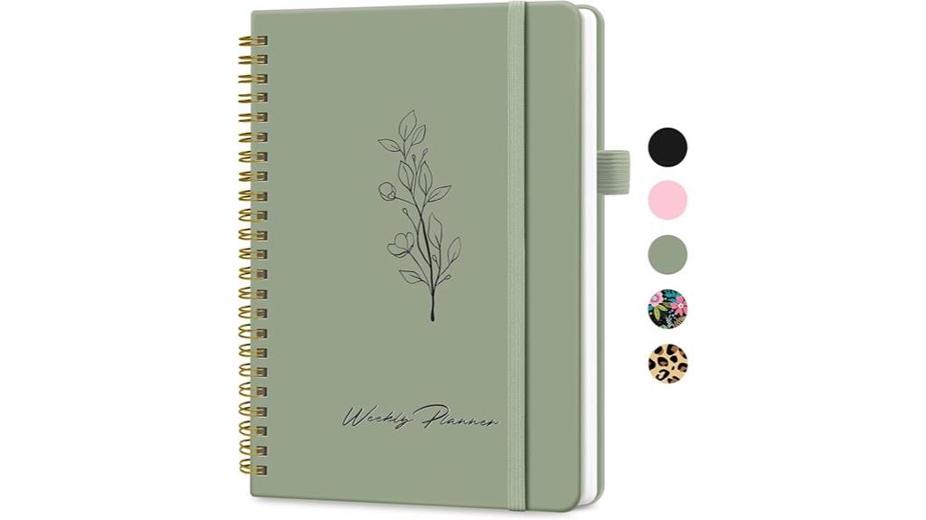 green undated weekly planner