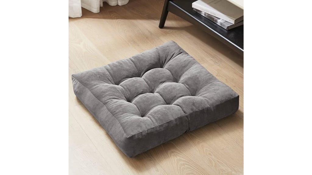 large grey tufted floor pillow