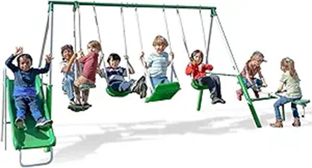 metal swing set with slides