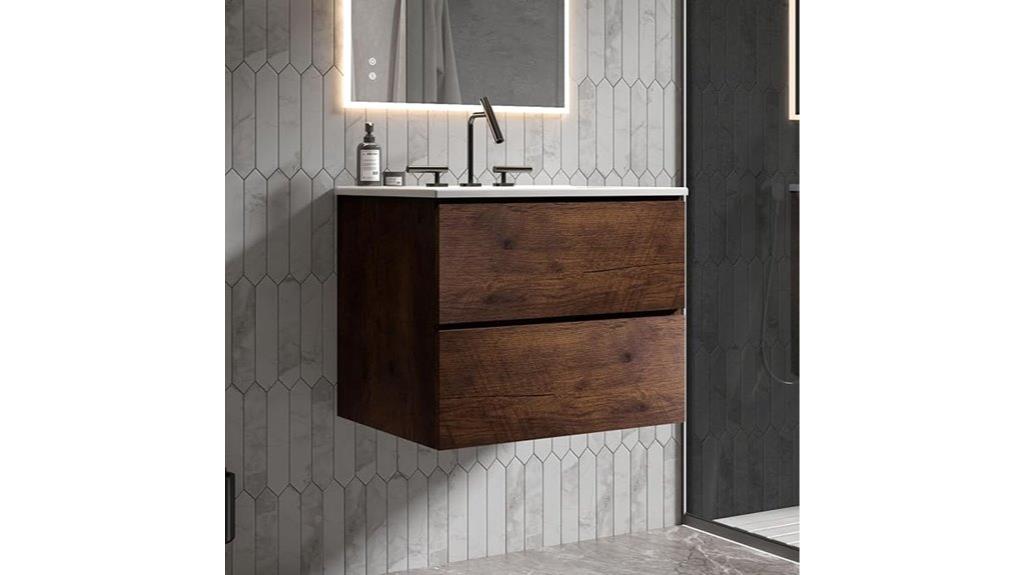 modern walnut floating vanity