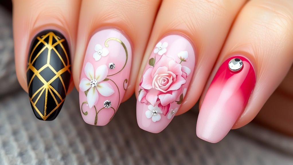 pastel metallic textured nails