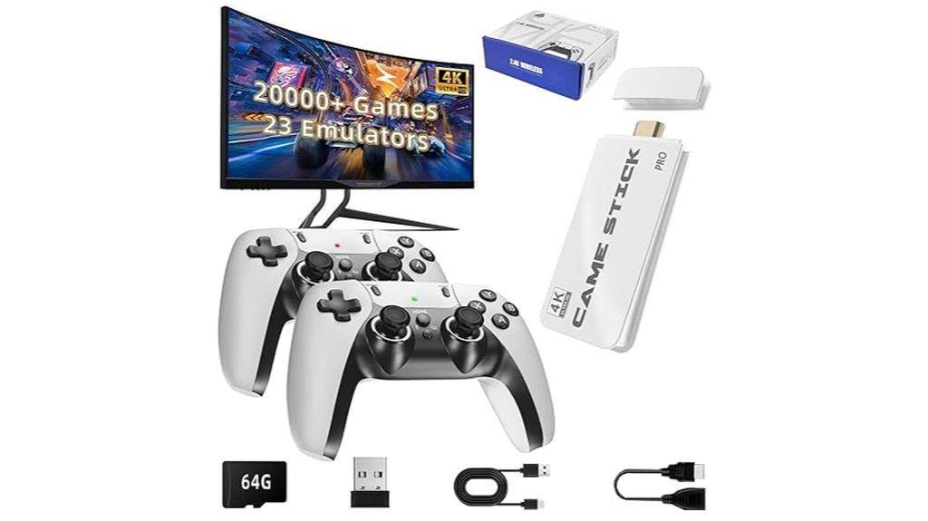 retro console with wireless controllers