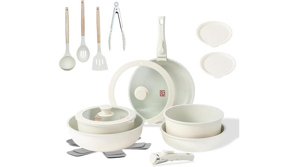 seventeen piece ceramic cookware set
