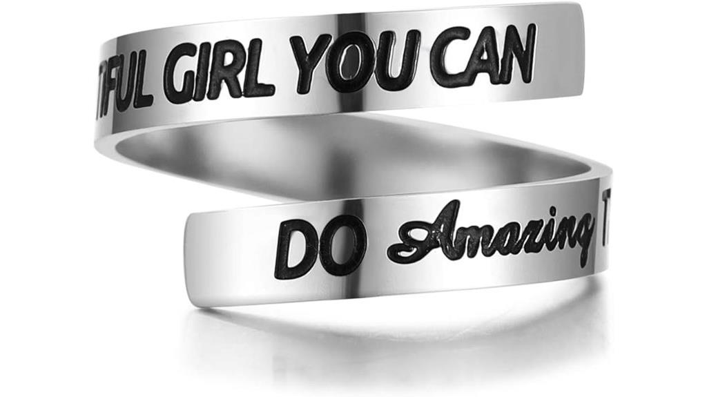 silver inspirational engraved ring