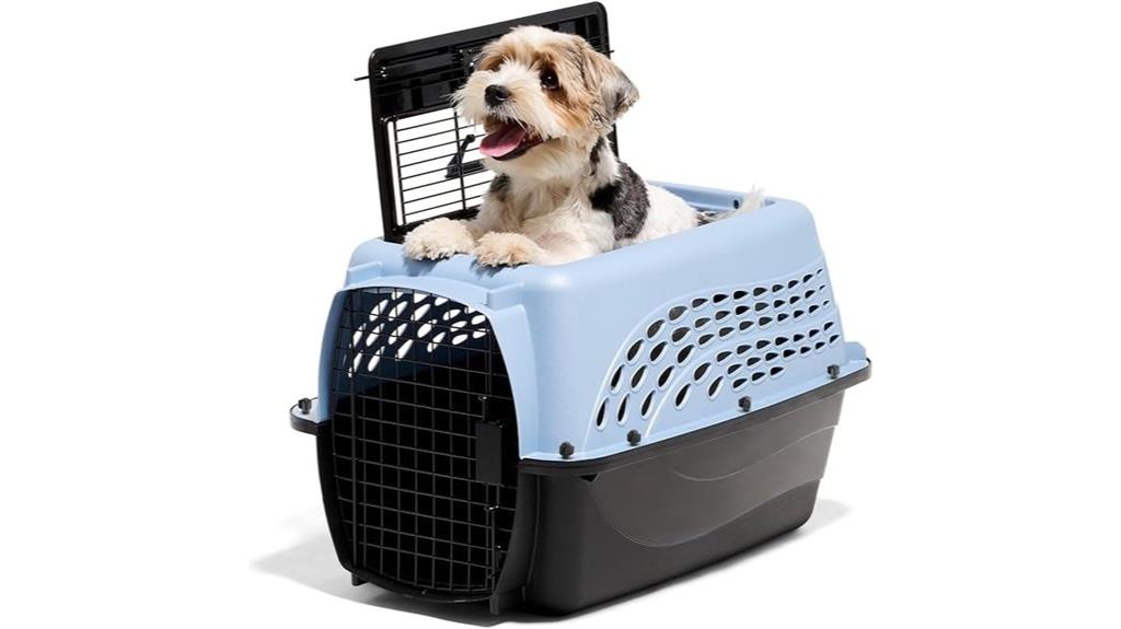 small blue plastic kennel