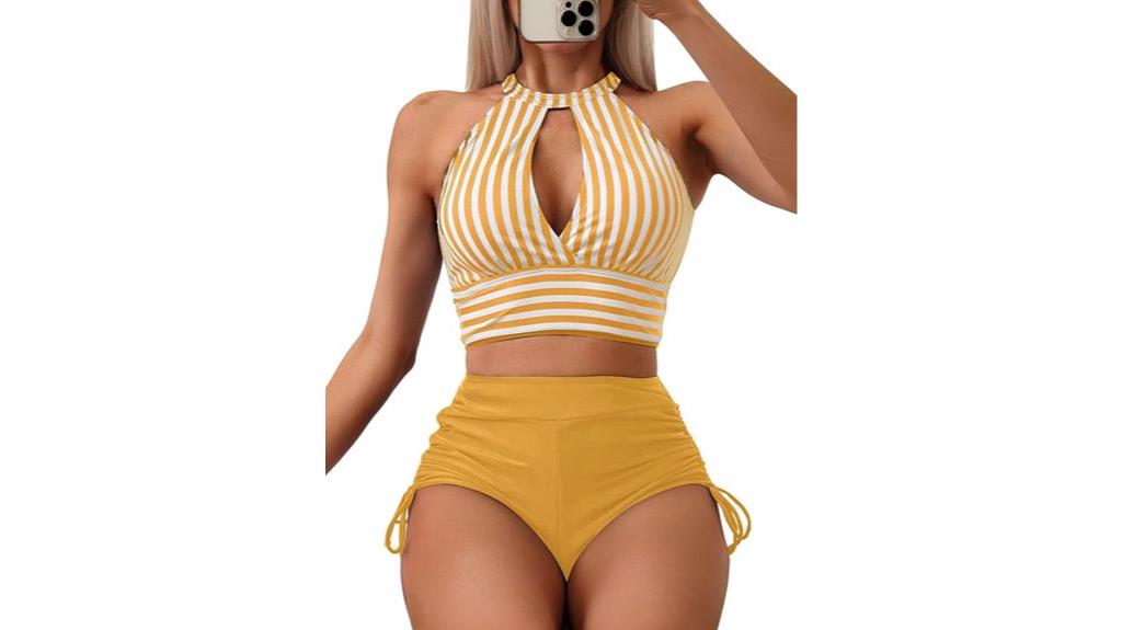 striped tankini with cut outs