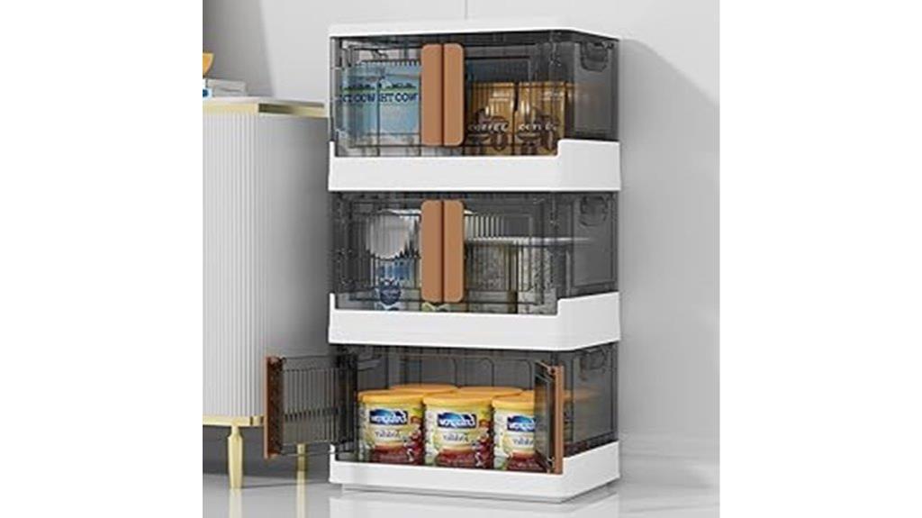 three 100qt storage bins