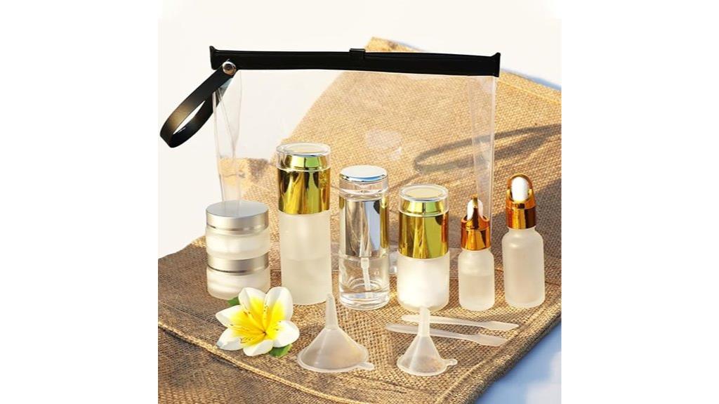 twelve glass travel bottles