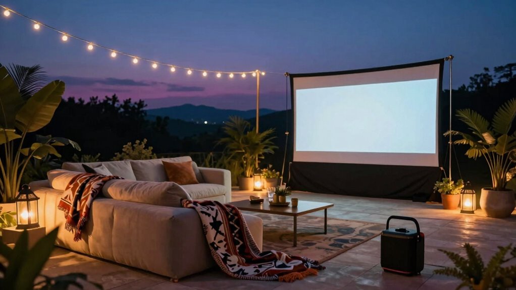 cozy outdoor movie setup