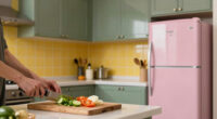 Yellow Tile, Green Cabinets, and a Pink Fridge Set the Tone for Megan O'Neill's Woodstock, New York, Home