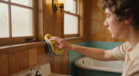A Basically All-Wood Paneled '70S Bathroom Got An Americana Folk Makeover