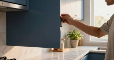 They Transformed Their Dated Kitchen Into A Chic, Blue Cabinet Oasis