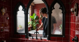 A Tiny Bathroom Went From Grimy To Cozy After A "Gothic-Aquatic" Redo